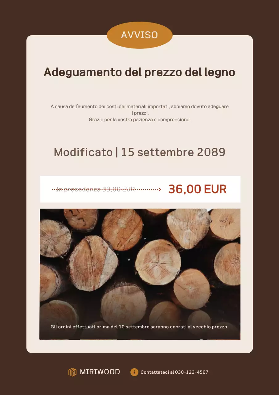 Avviso sulla guida ai prezzi semplici di Brown