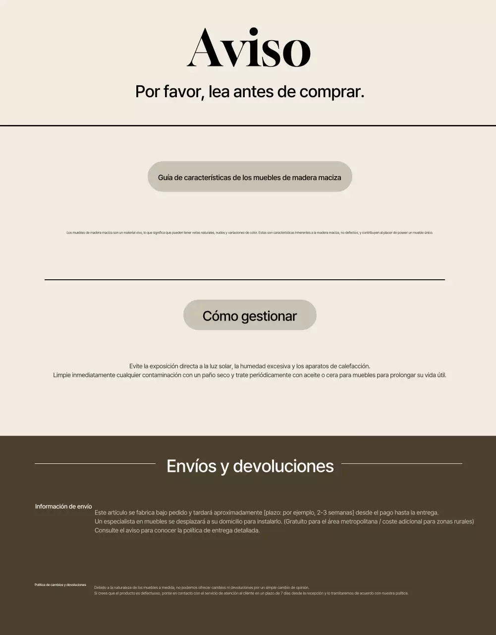 Anuncio de muebles minimalistas en beige