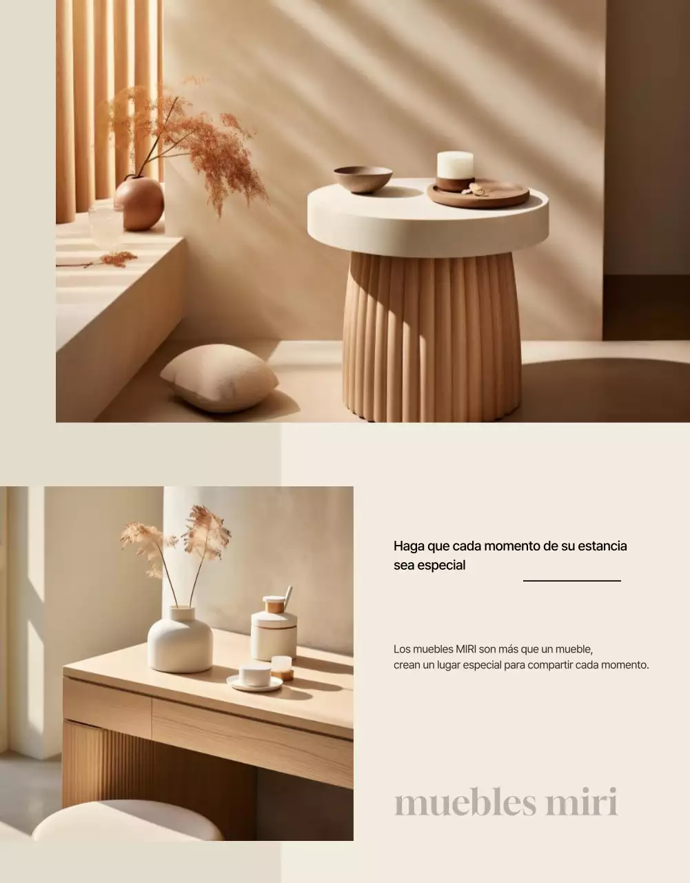 Anuncio de muebles minimalistas en beige