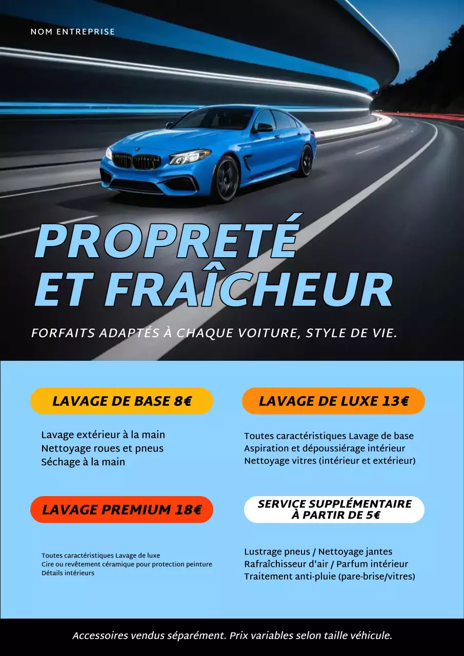 Affiche publicitaire de promotion du lave-auto moderne bleu