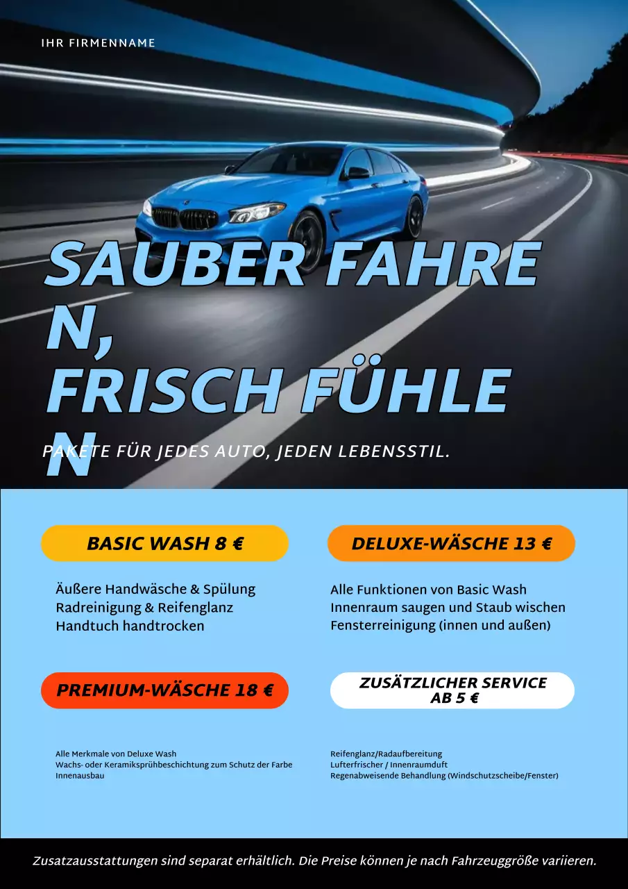 Blaues modernes Werbeplakat für Autowaschanlagen