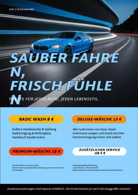 Blaues modernes Werbeplakat für Autowaschanlagen