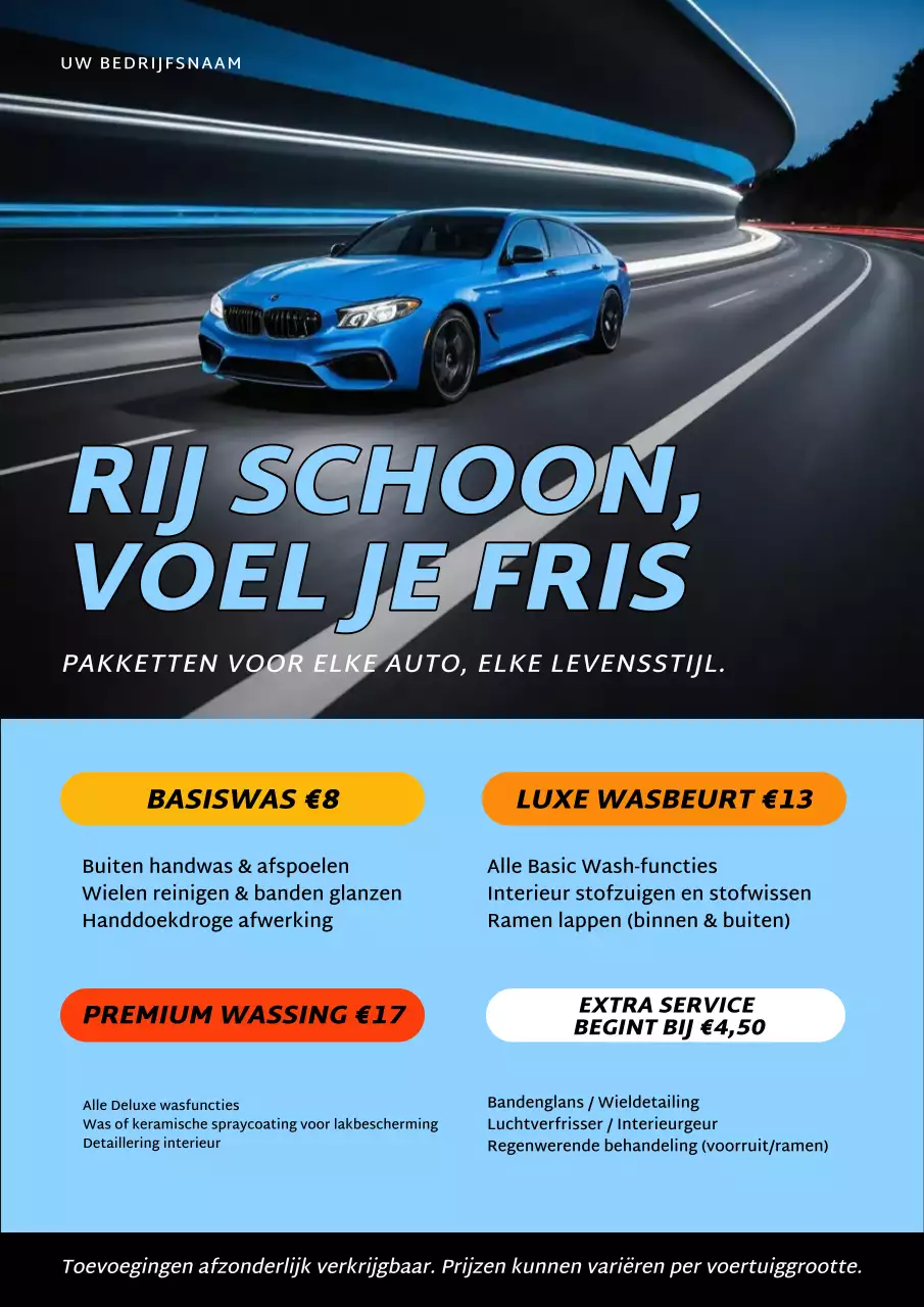 Blauwe moderne autowaspromotieposter