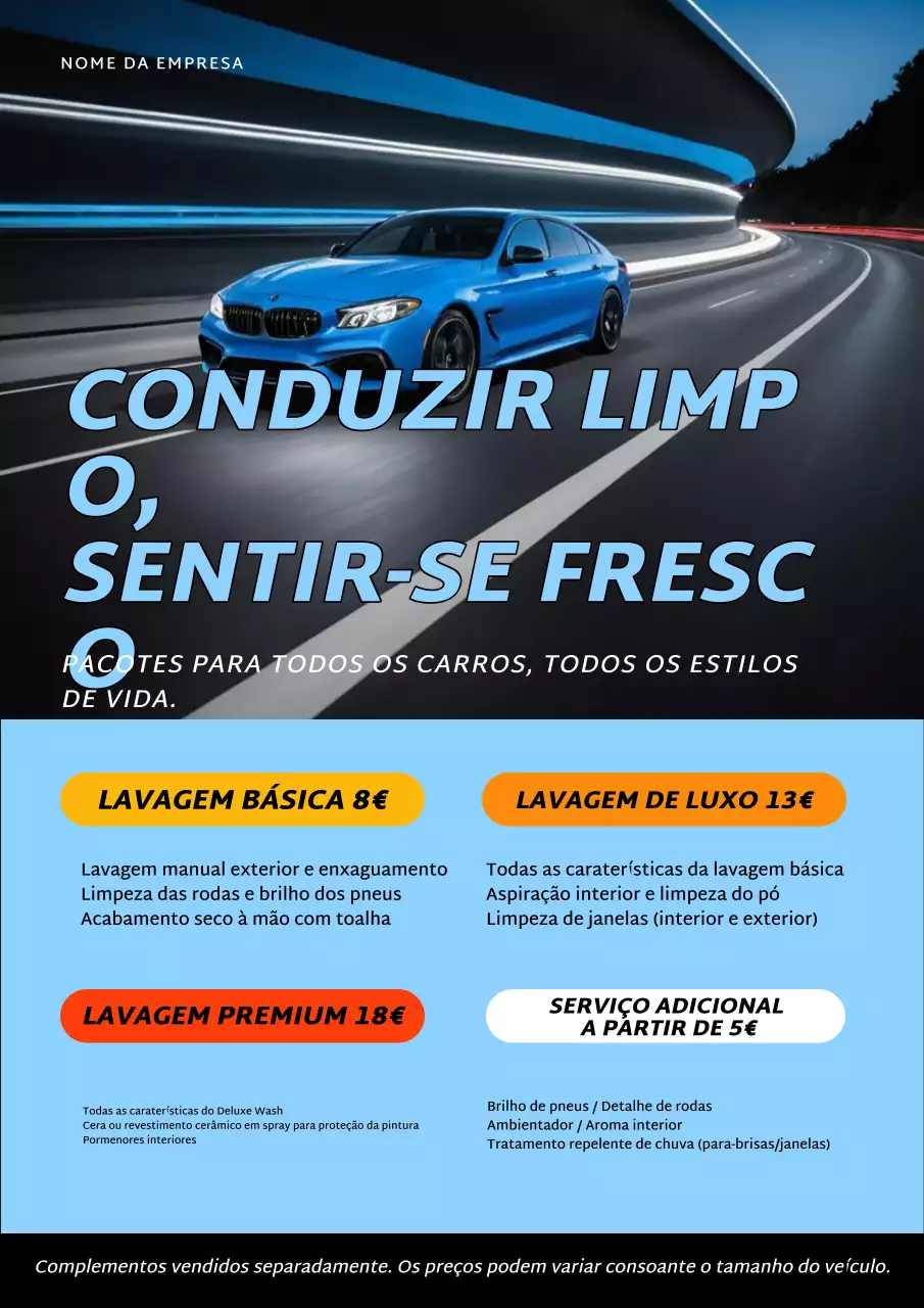 Cartaz promocional de lavagem de carros moderna azul