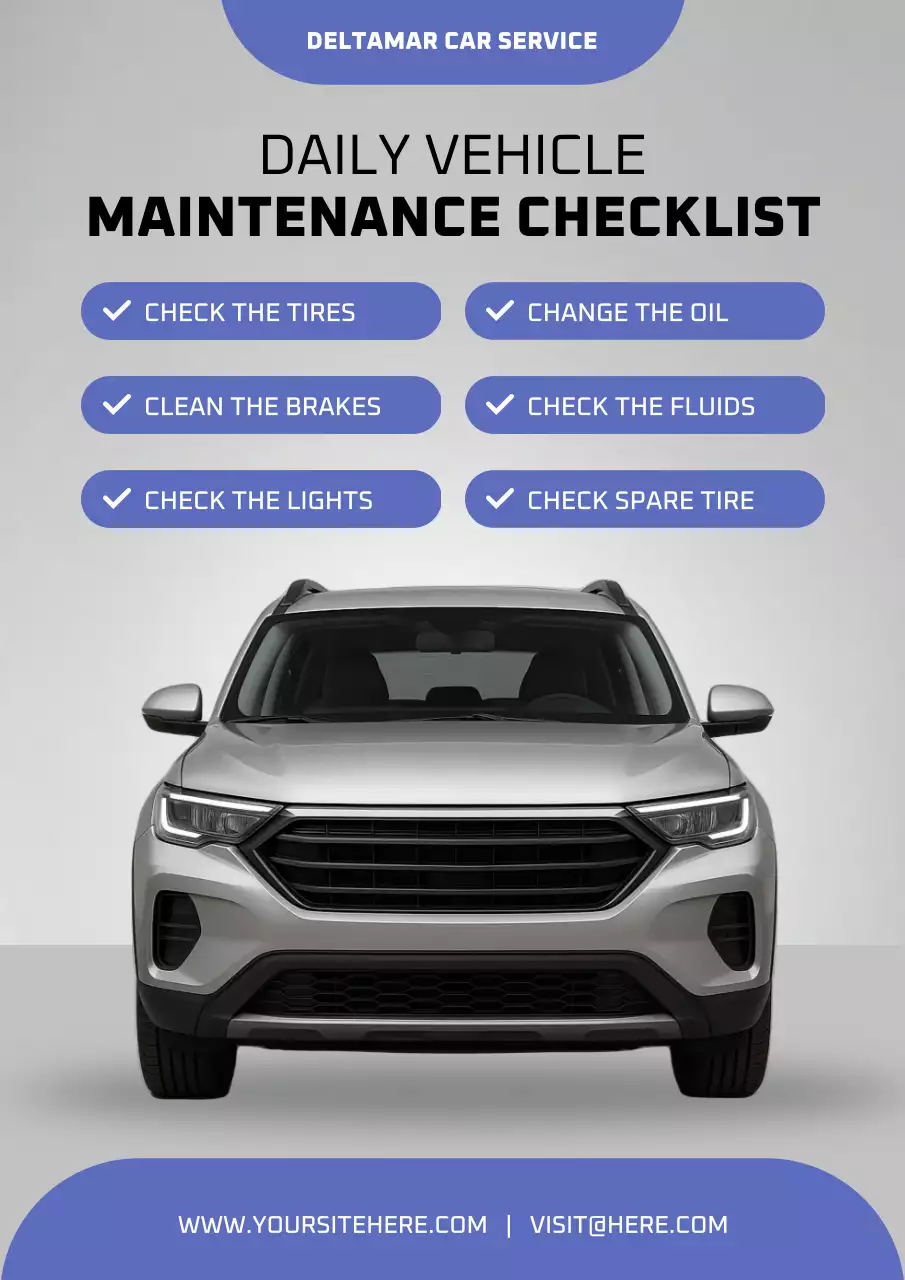 Daily Car Safety and Vehicle Maintenance Checklist Poster