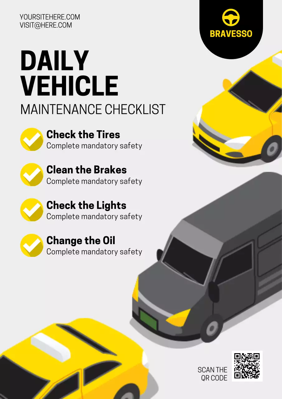 Modern Illustrative Car and Vehicle Safety Maintenance Checklist Poster