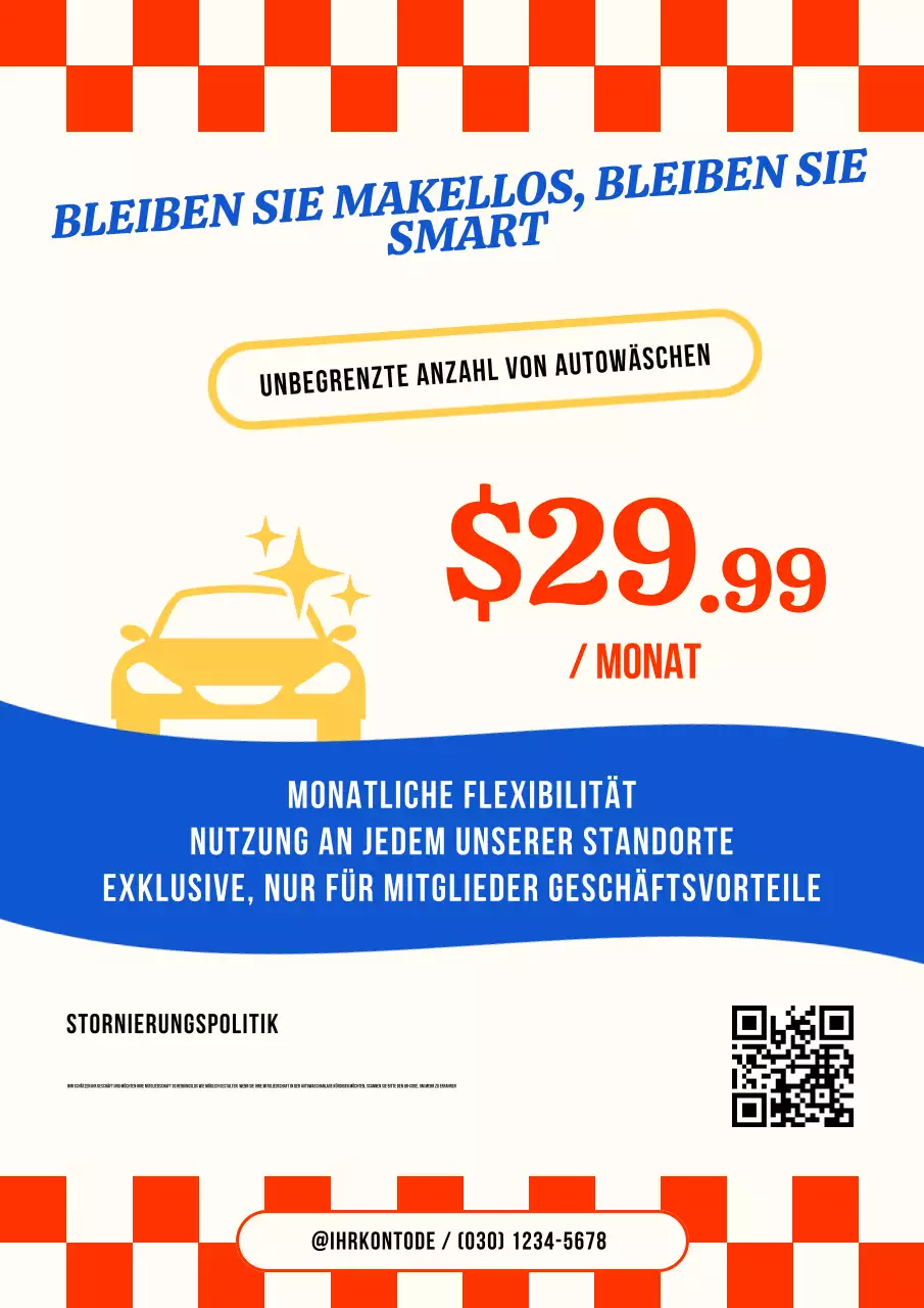 Rotes Vintage-Werbeplakat für die Autowäsche