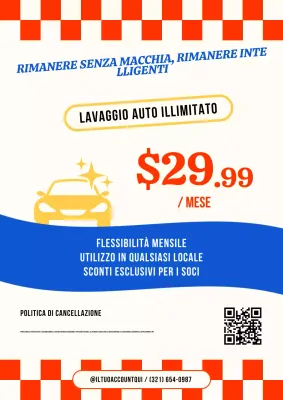 Manifesto promozionale per autolavaggio d'epoca rosso