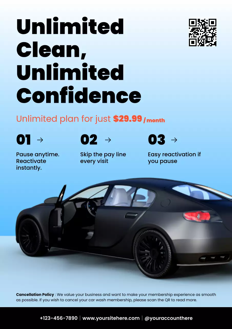 Grey Modern Car Wash Membership Promotion Poster