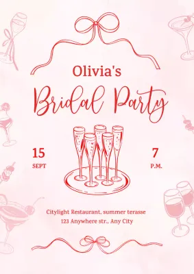 Trendy coquette style Bridal bachelorette party invitation in pink and red colors