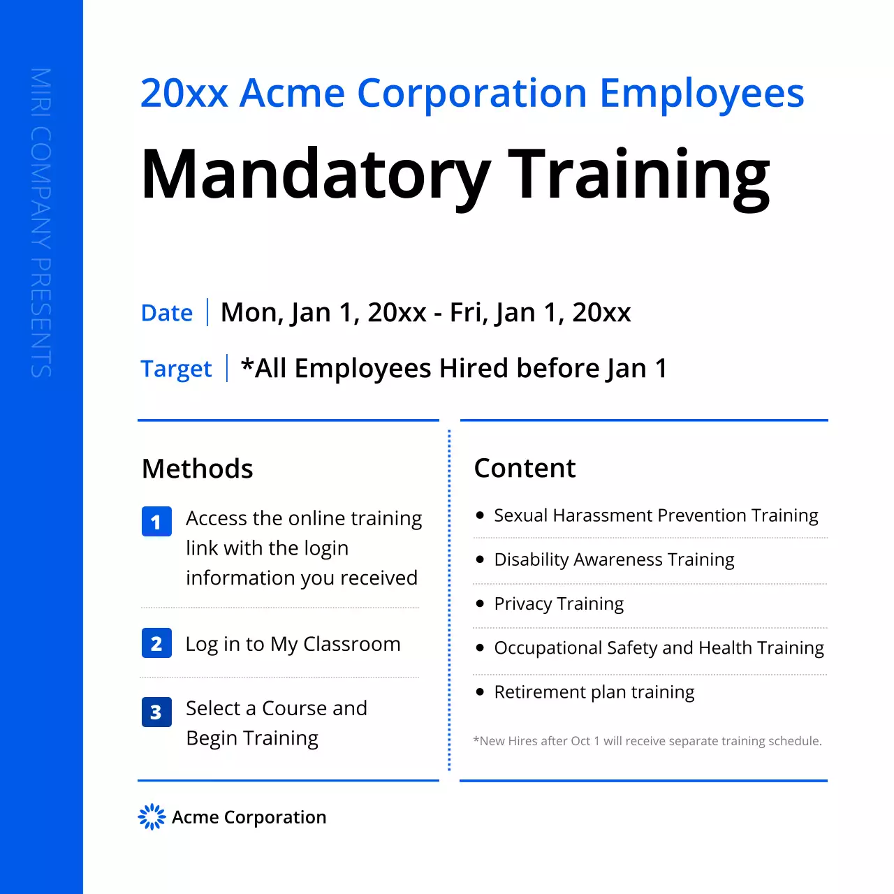 Thông báo đào tạo nhân viên Blue Modern