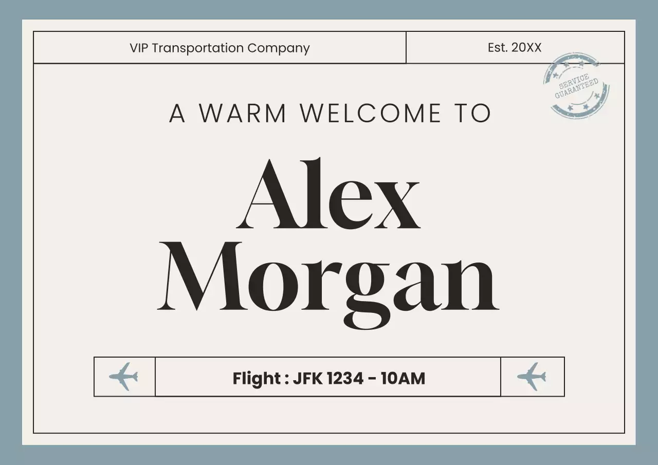 Blue Classic Airport Meet and Greet Sign Announcement Poster