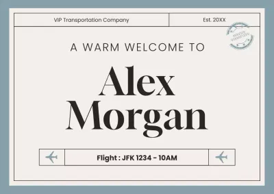 Blue Classic Airport Meet and Greet Sign Announcement Poster