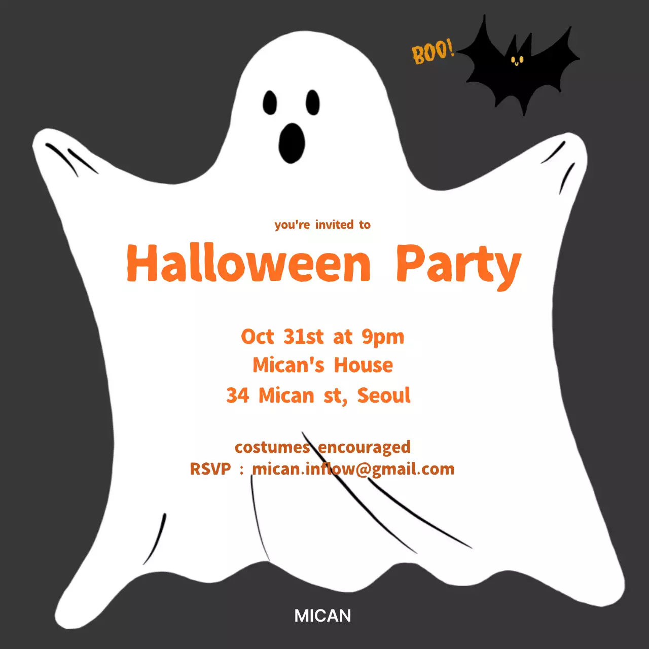 Orange Retro Cute Ghost Halloween Party invitation