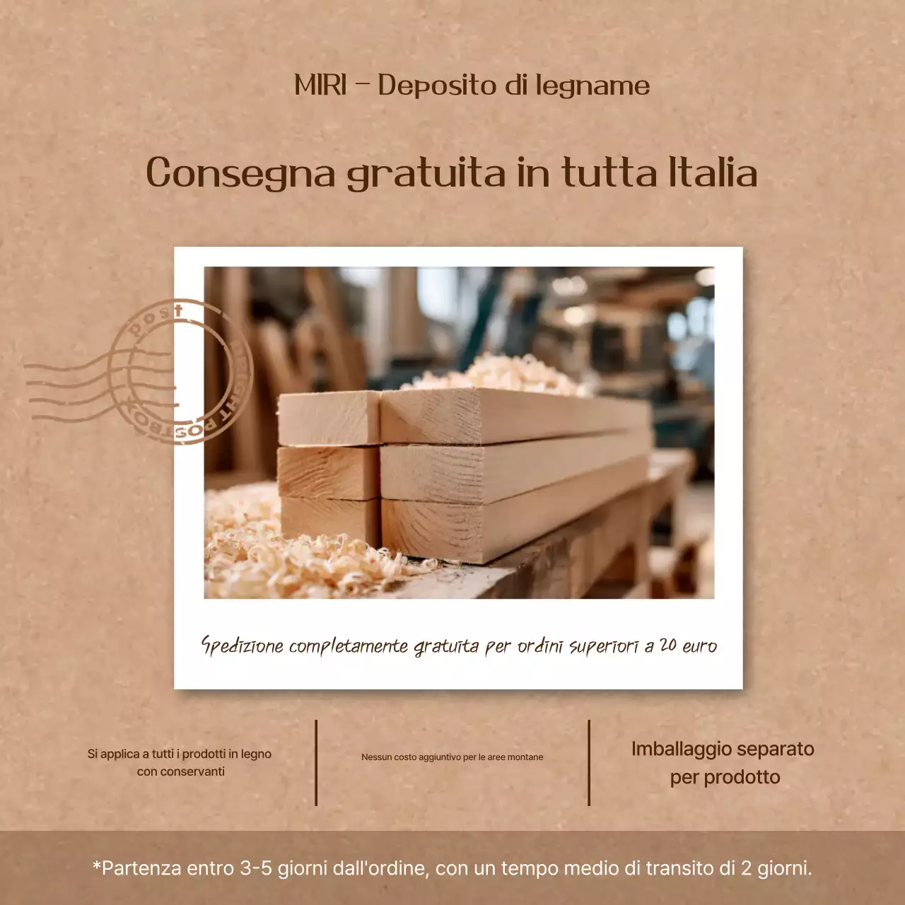 Pubblicità con informazioni sulla consegna semplice beige