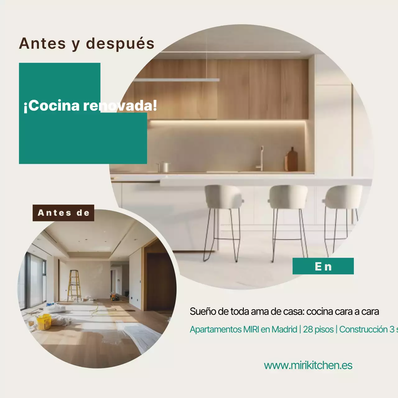 Anuncio de remodelación moderna en beige