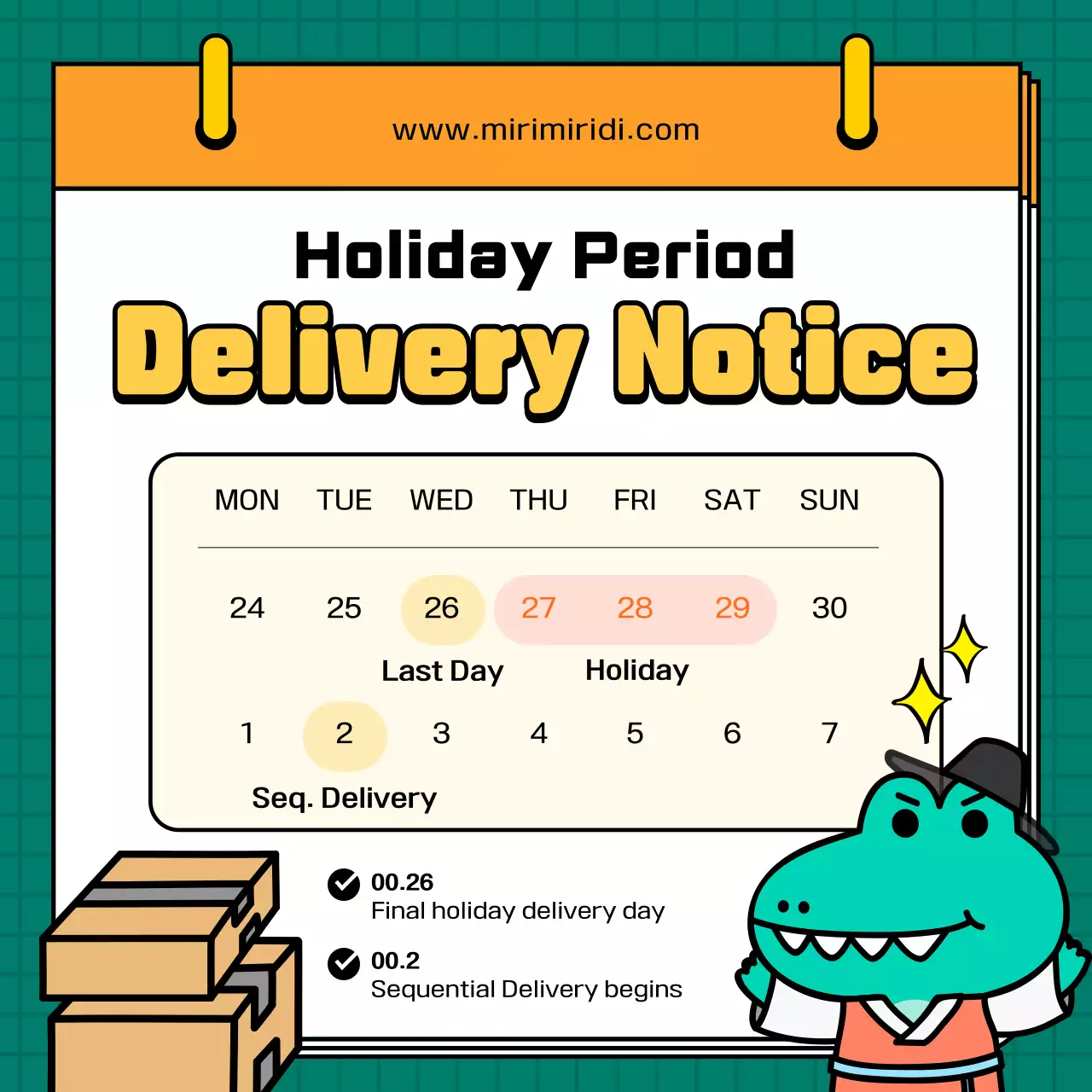 Green Cartoon Delivery Notice Social Media Post