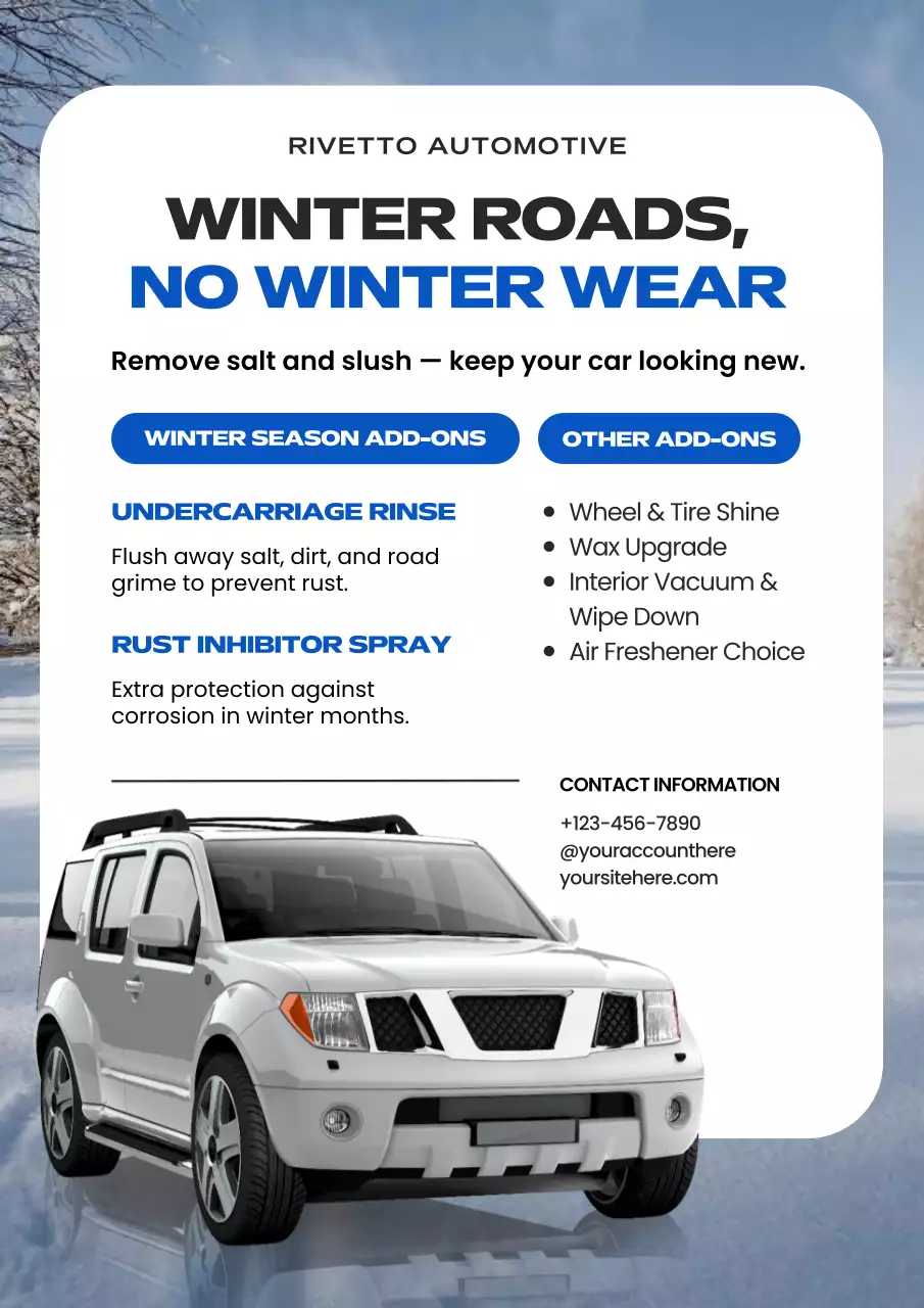 Blue and White Modern Bold Car Service Seasonal Campaign Poster