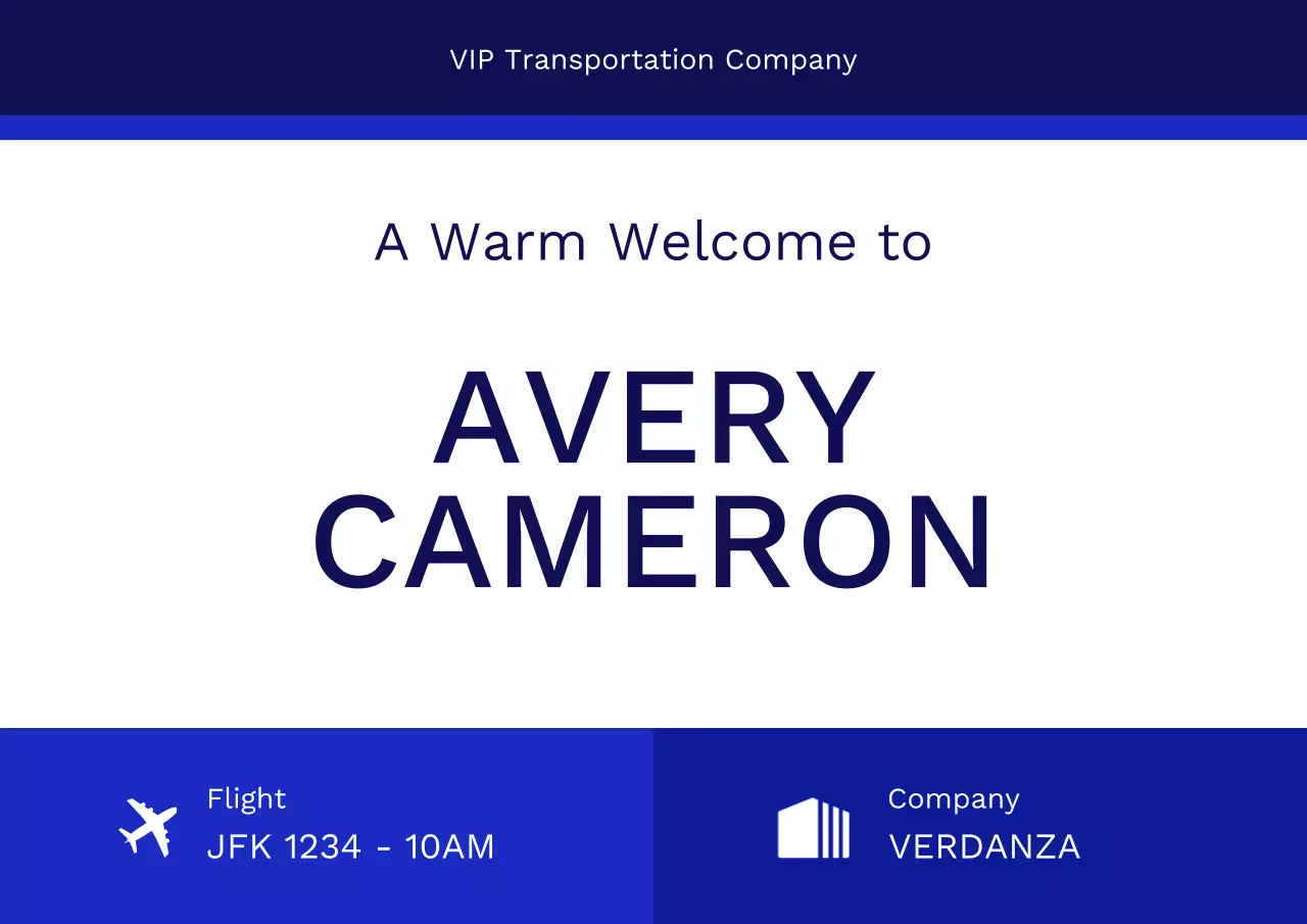 Blue and White Minimalist Airport Meet and Greet Sign Poster