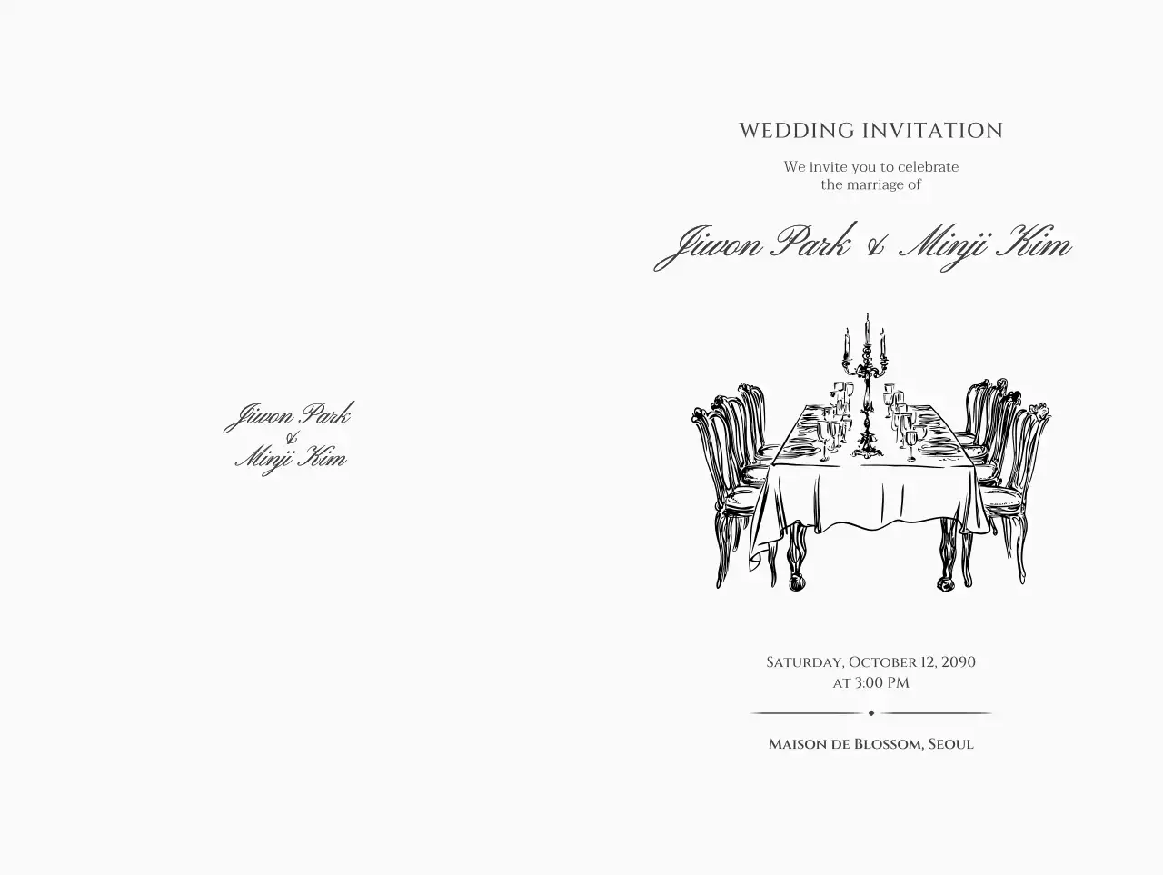 흰색 클래식 결혼 초대장