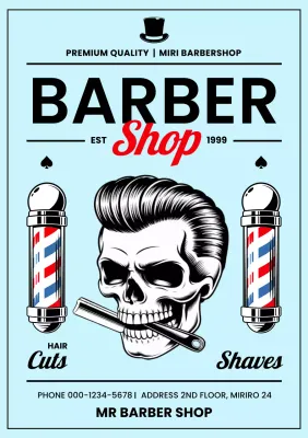 propaganda de barbearia retrô azul