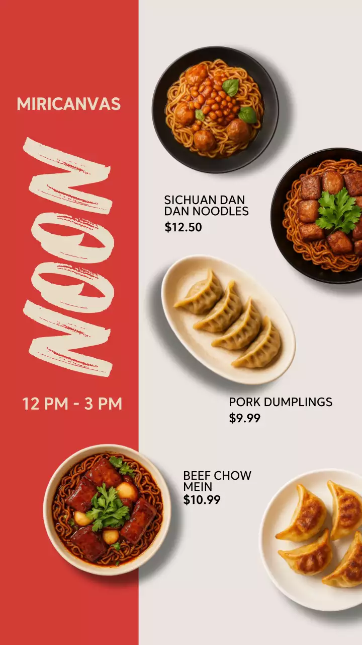 Red Modern Noodle Menu Promotion Instagram Story
