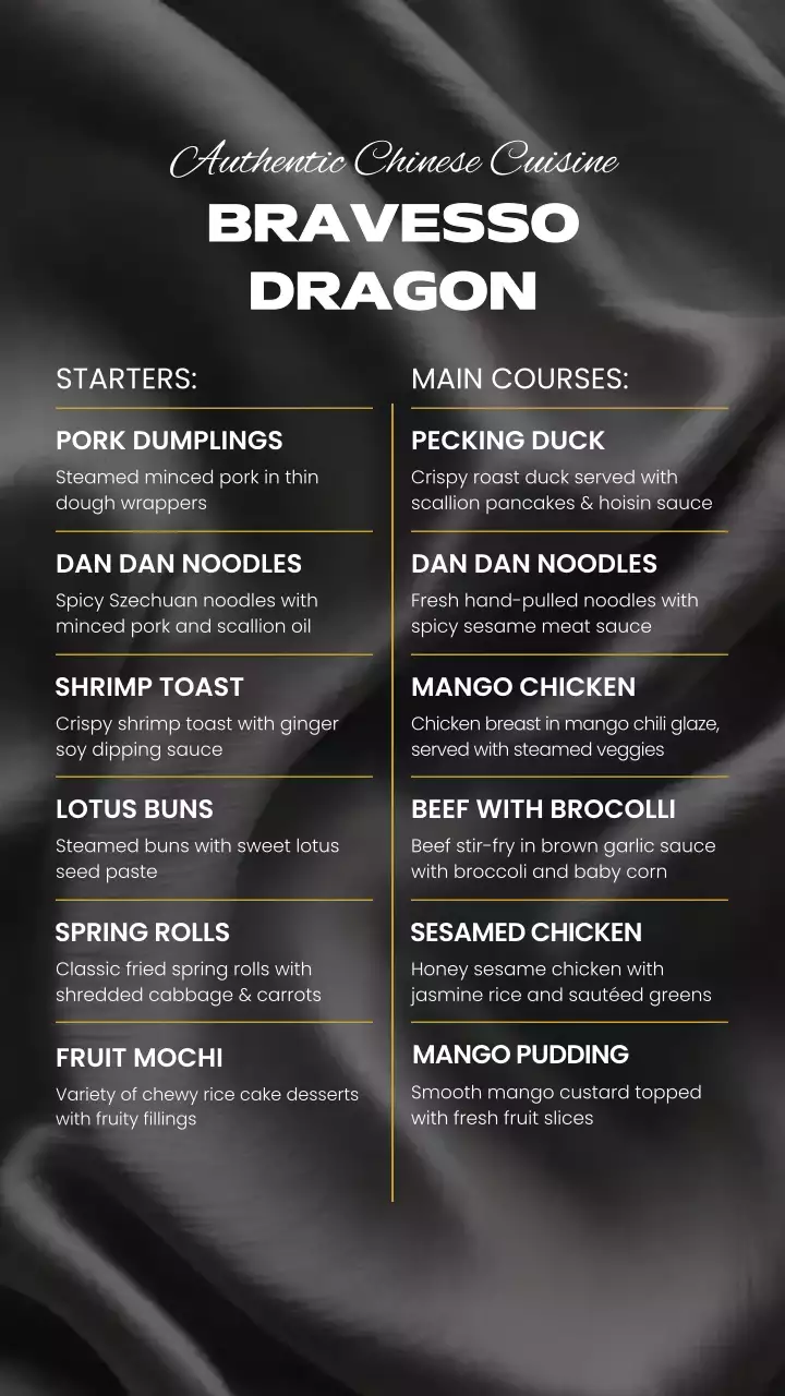 Black Elegant Chinese Menu Instagram Story