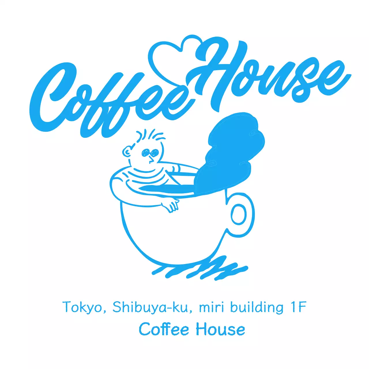 青 シンプル カフェ ロゴ 単色イラスト