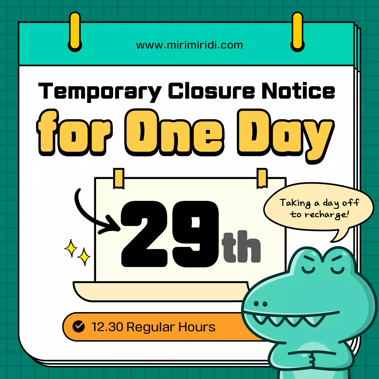 Green Comic Closure Notice Social Media Post