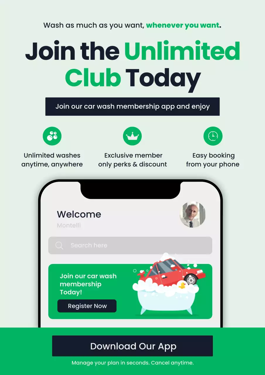 Green Modern Car Wash Application Poster