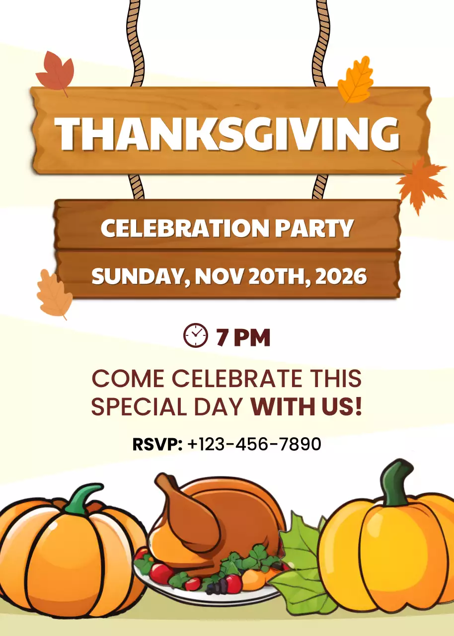 Poster mời dự lễ Tạ ơn theo phong cách Rustic màu cam