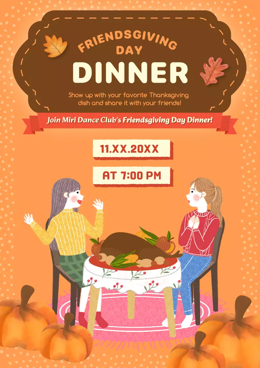 Orange Retro Friendsgiving Invitation Poster