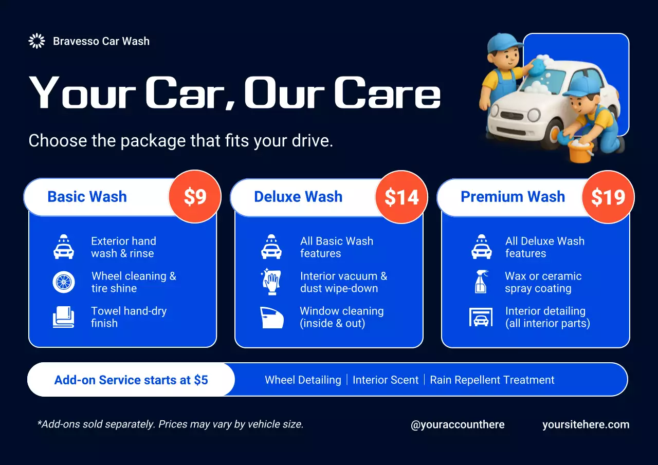 Blue and White Bold Modern Car Wash Price Service Poster