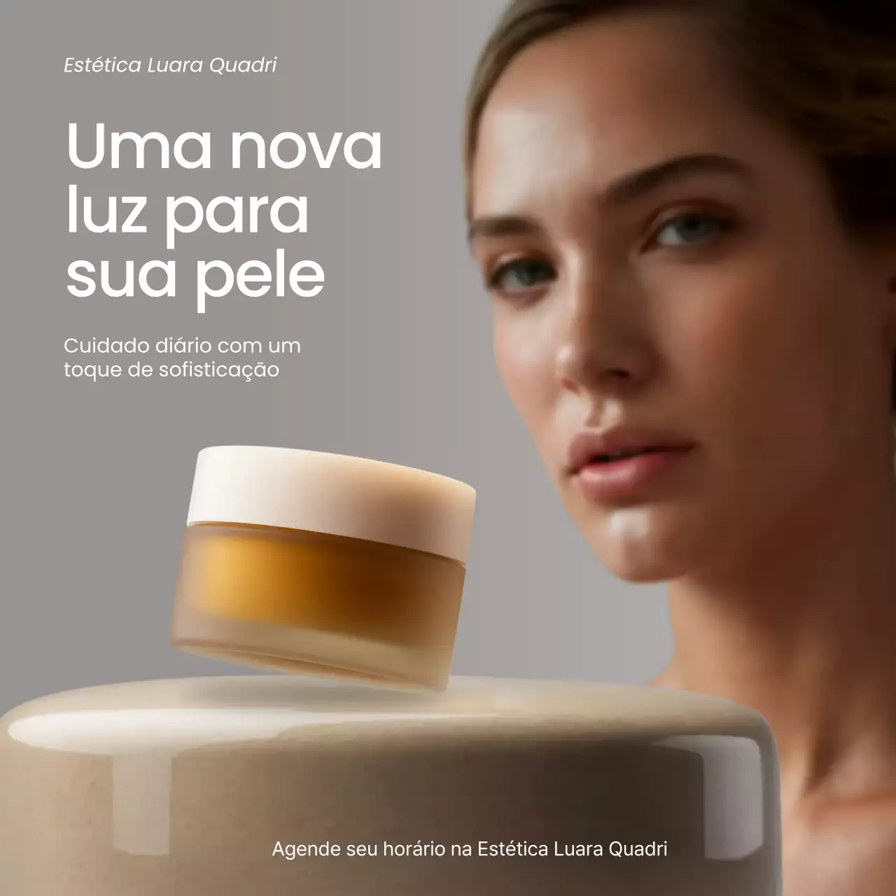 Postagem de promoção de cuidados com a pele elegante bege nas redes sociais