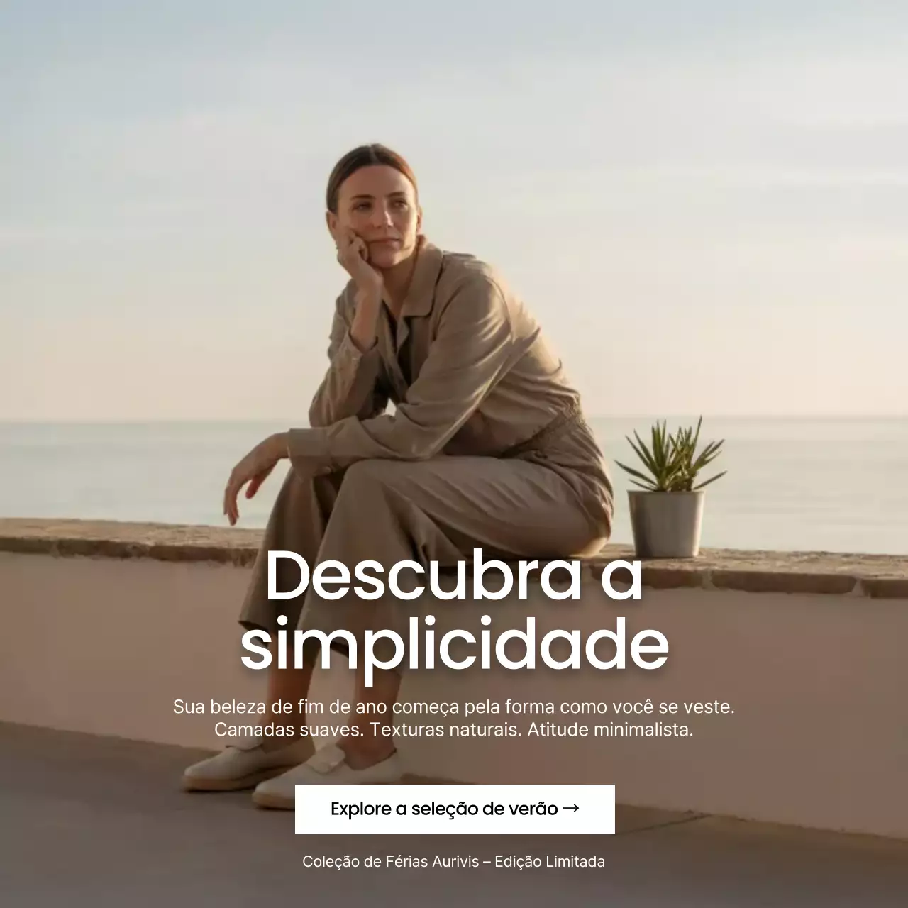Postagem de promoção de moda minimalista bege em mídia social