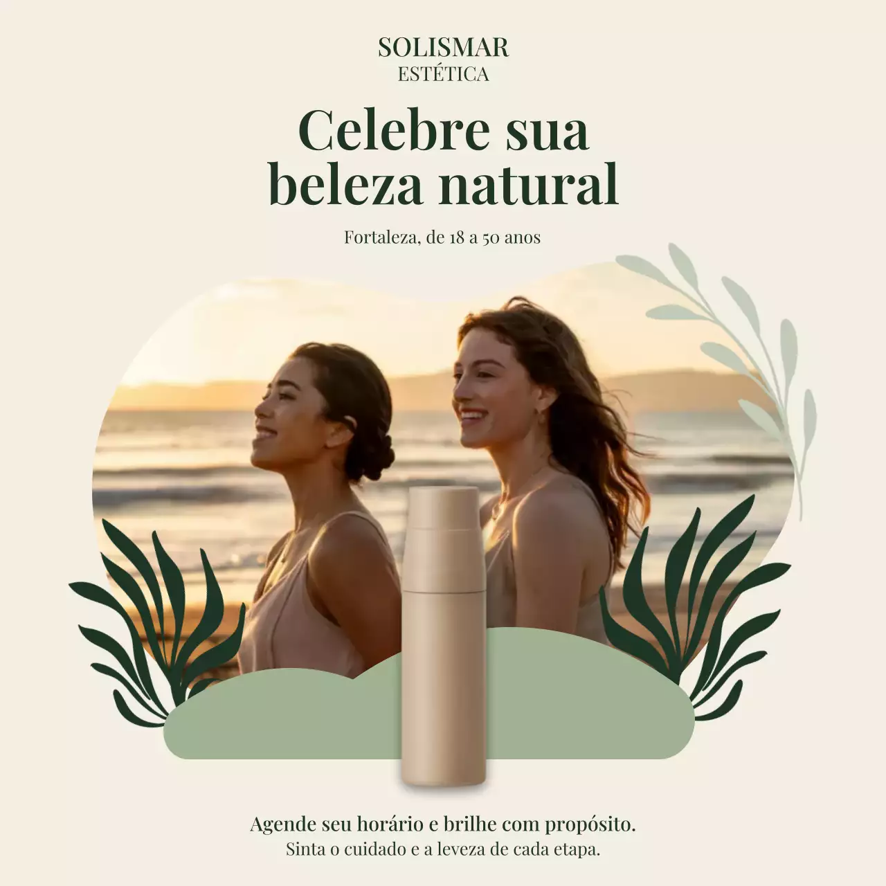 Publicação de mídia social sobre produtos botânicos bege para cuidados com a pele