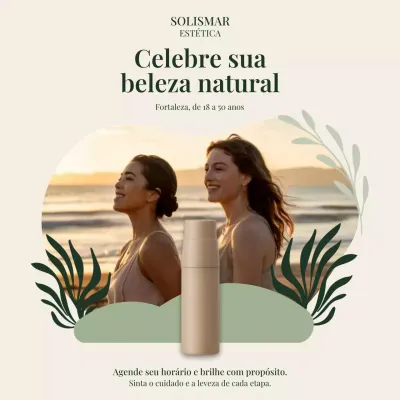 Publicação de mídia social sobre produtos botânicos bege para cuidados com a pele