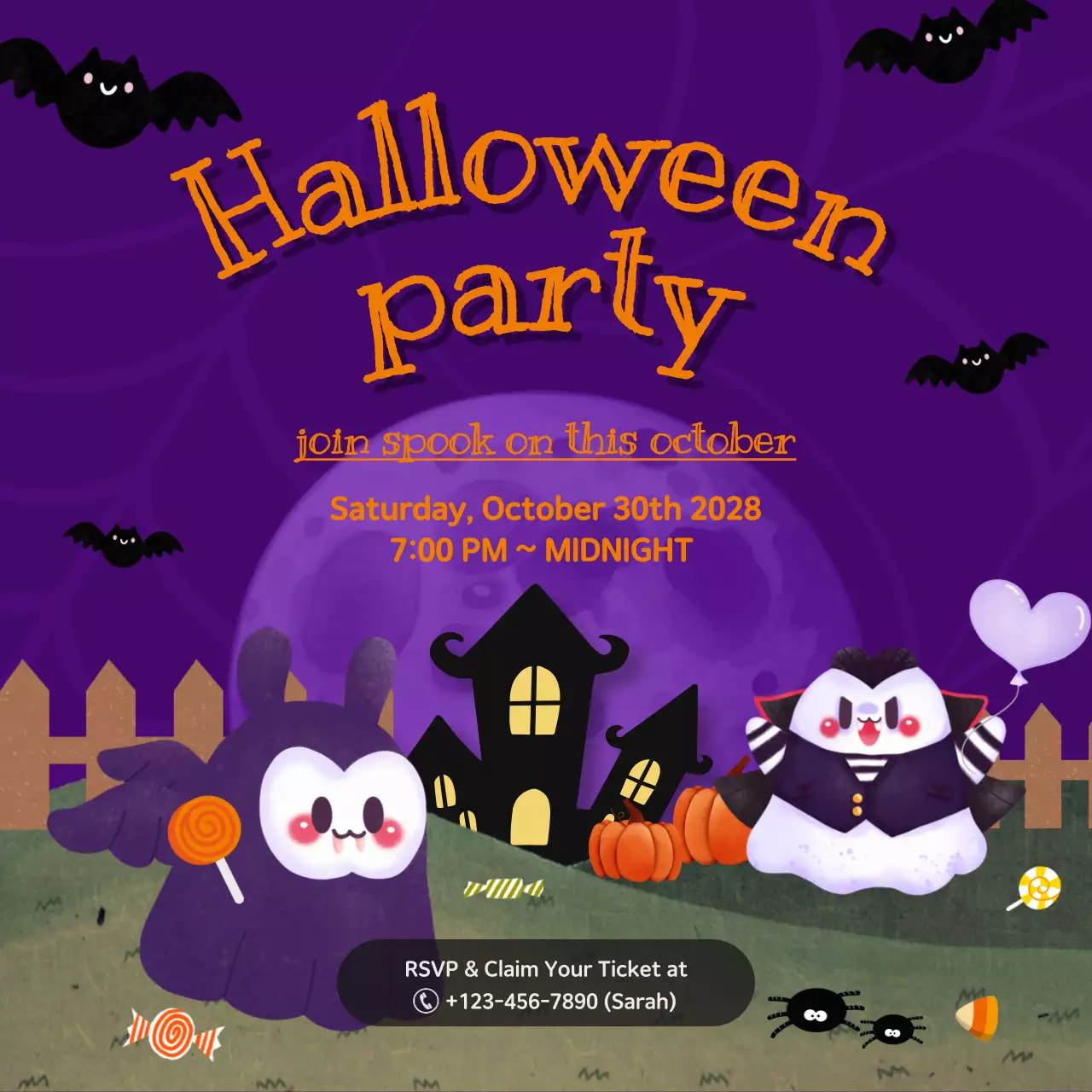Purple Trendy Halloween Invitation Social Media Post