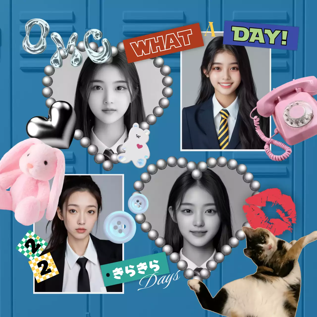 青 ポップ 学校 ポスター ビンテージ