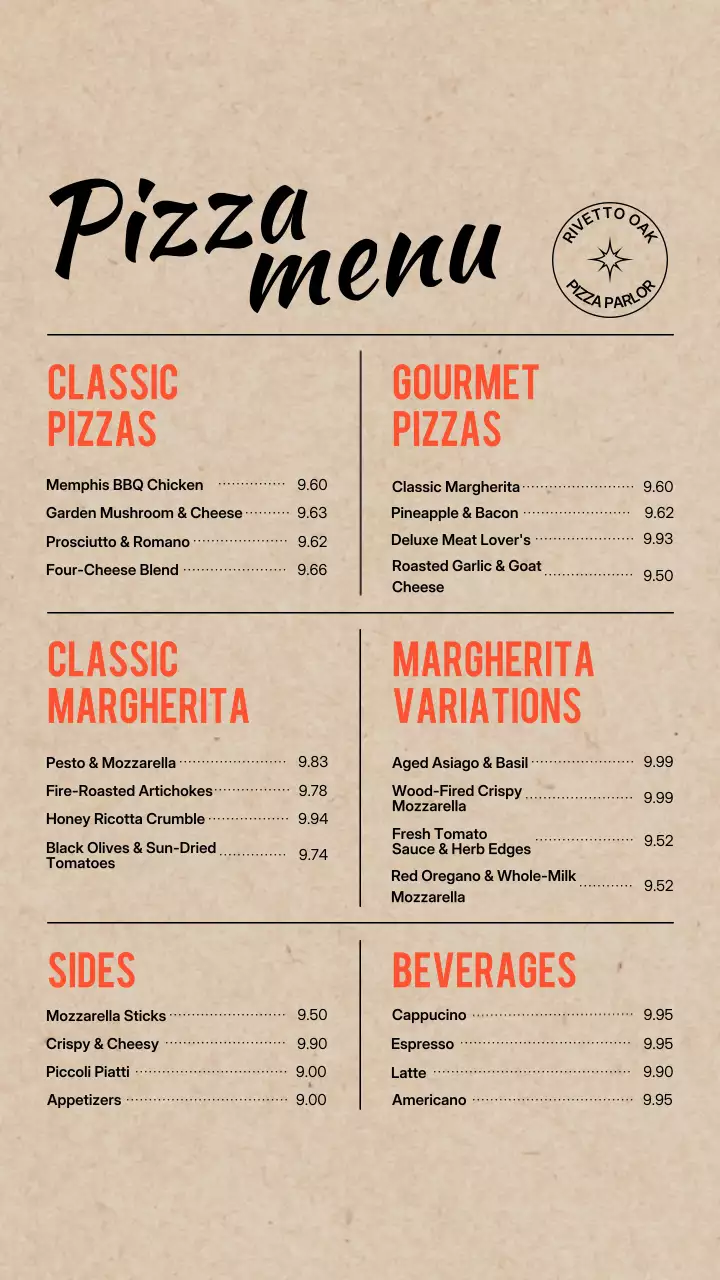 Postagem no Instagram do cardápio de pizza clássica bege