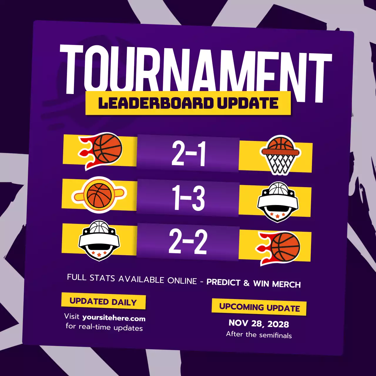 Purple Modern Tournament Update Social Media Post