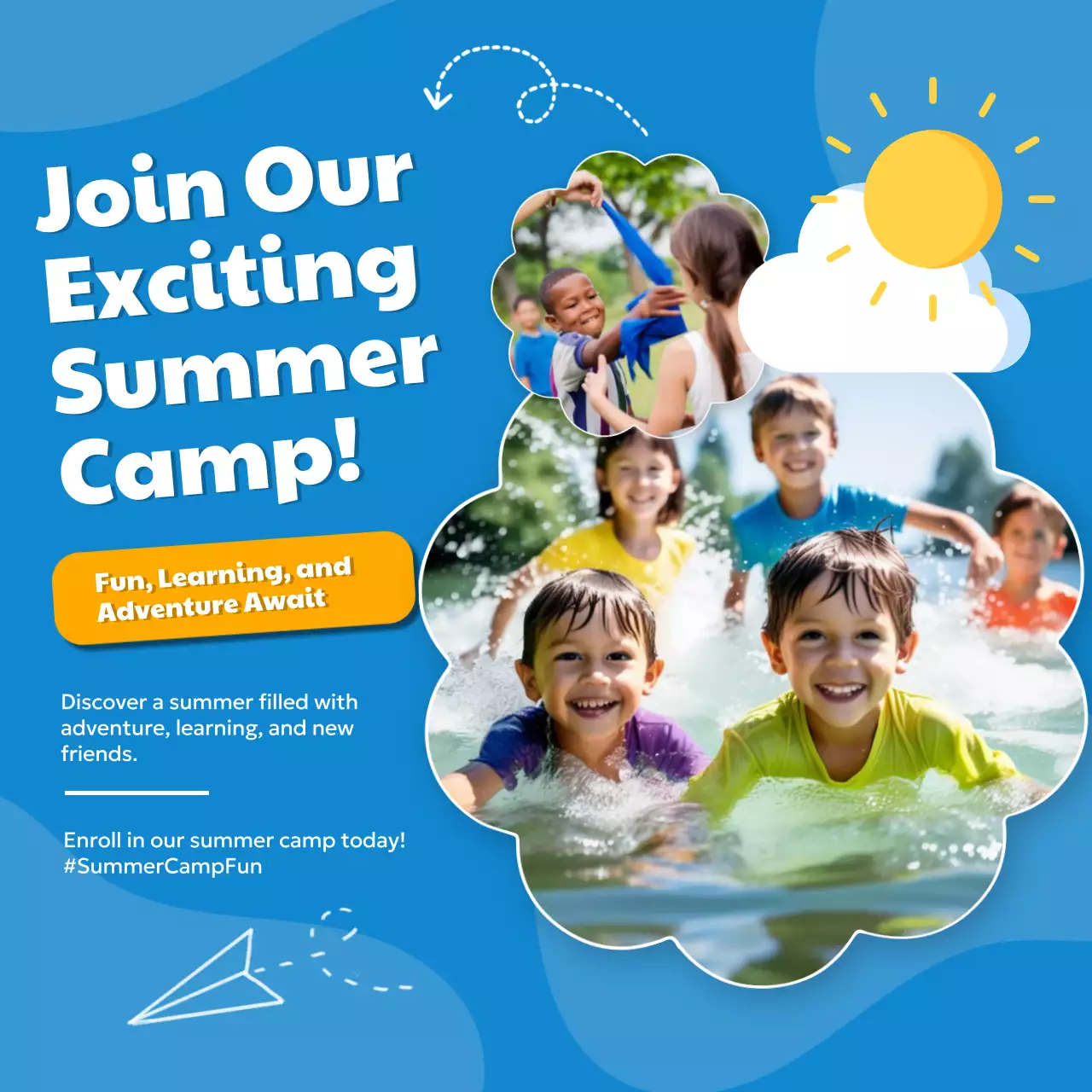 Blue Trendy Summer Camp Advertisement Social Media Post