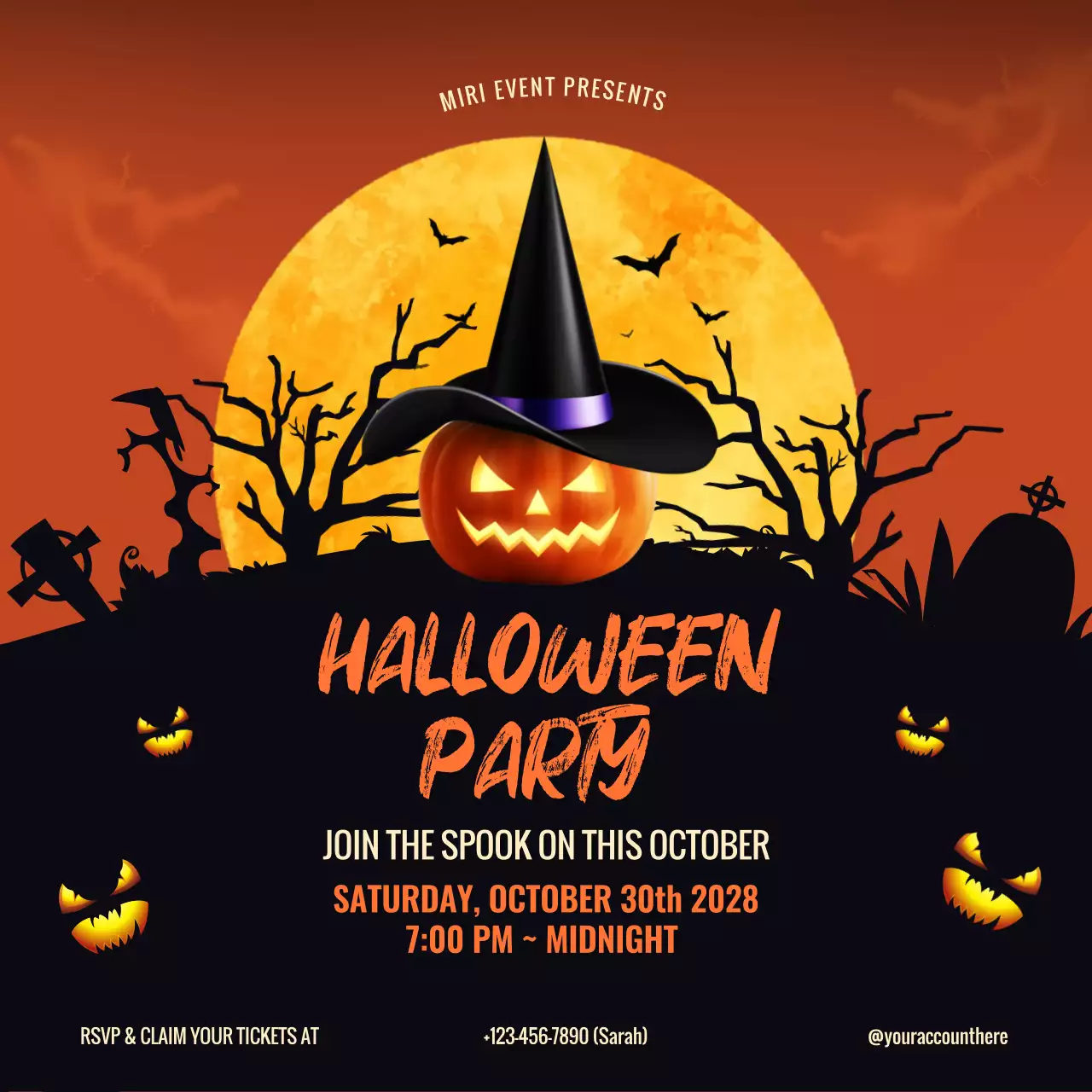 Orange Retro Halloween Invitation Social Media Post