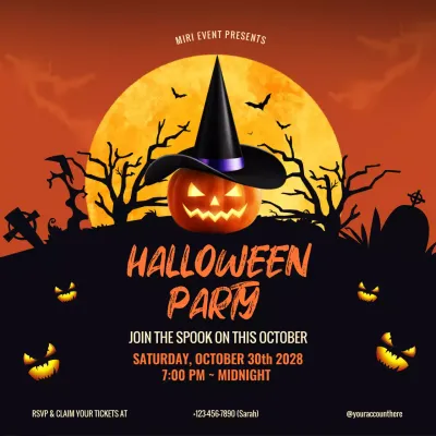 Orange Retro Halloween Invitation Social Media Post