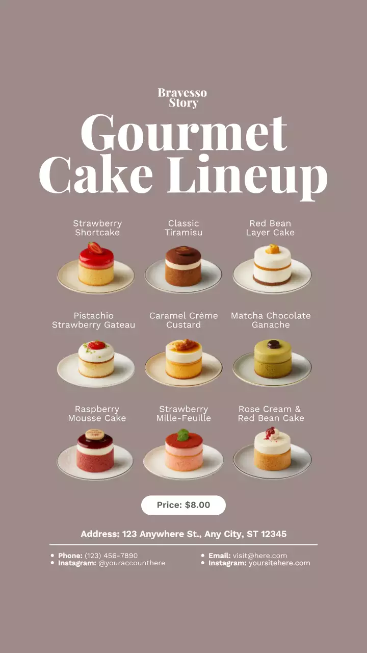 Brown Elegant Cake Menu