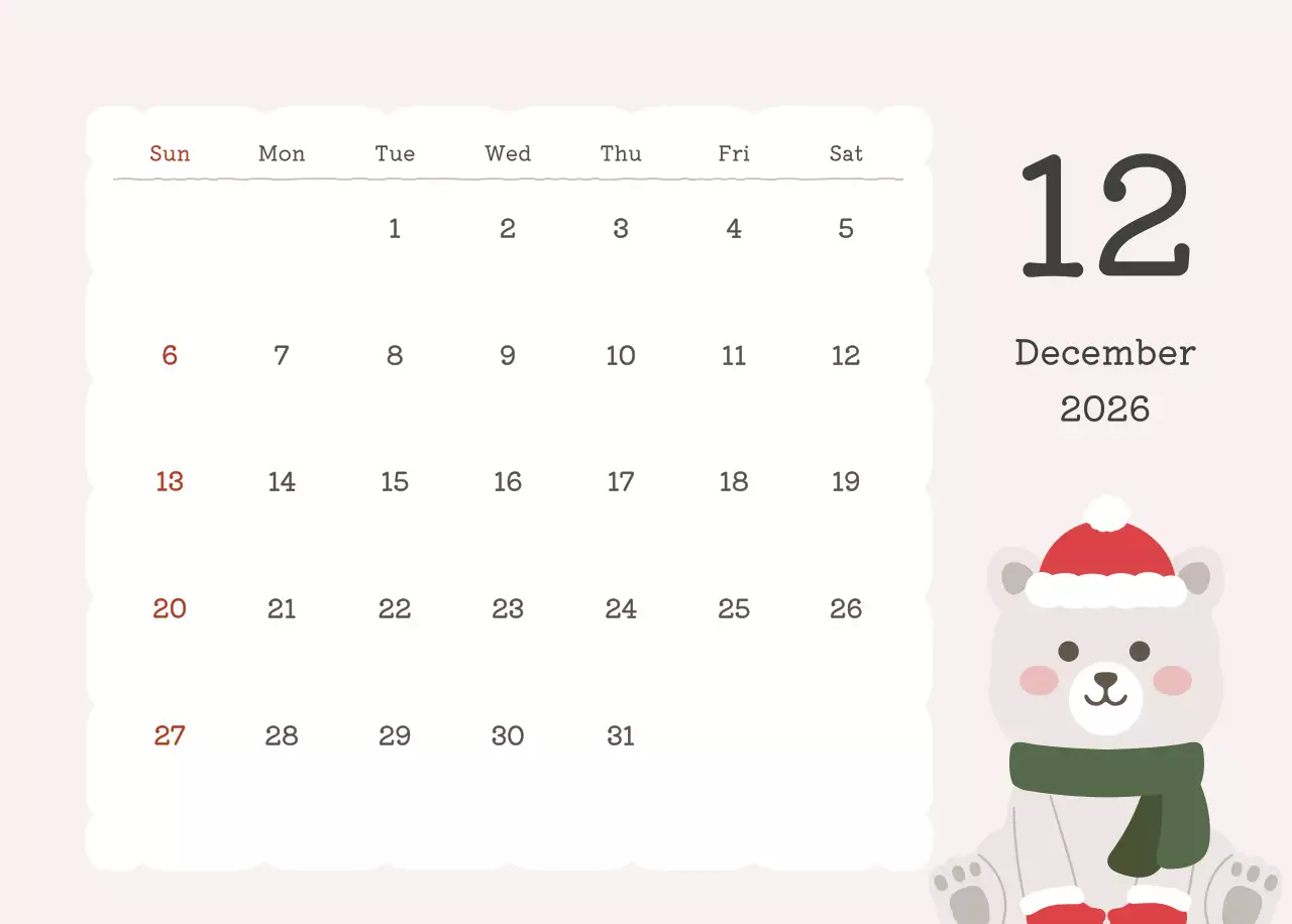 カラフルでかわいいイラストカレンダー