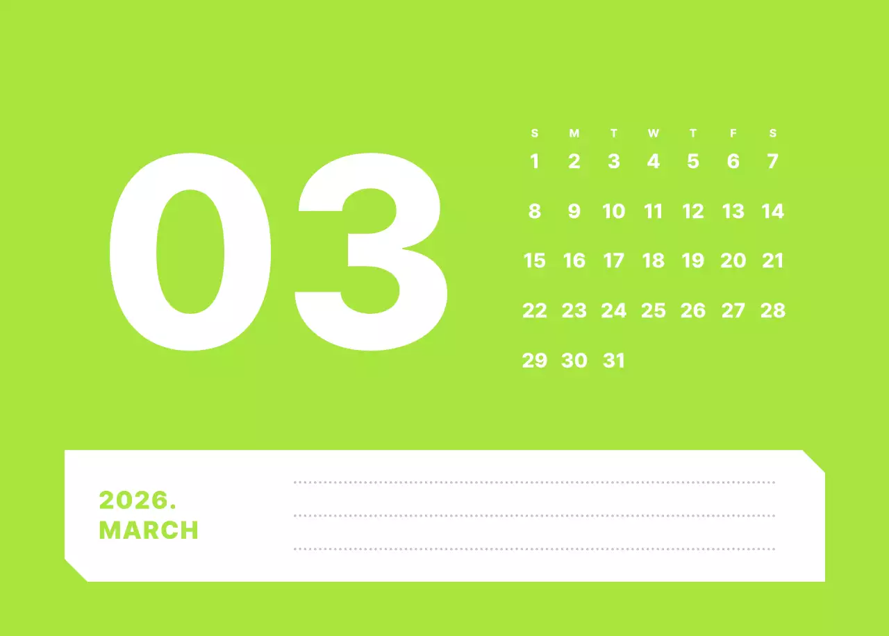 カラフルでシンプルな数字カレンダー