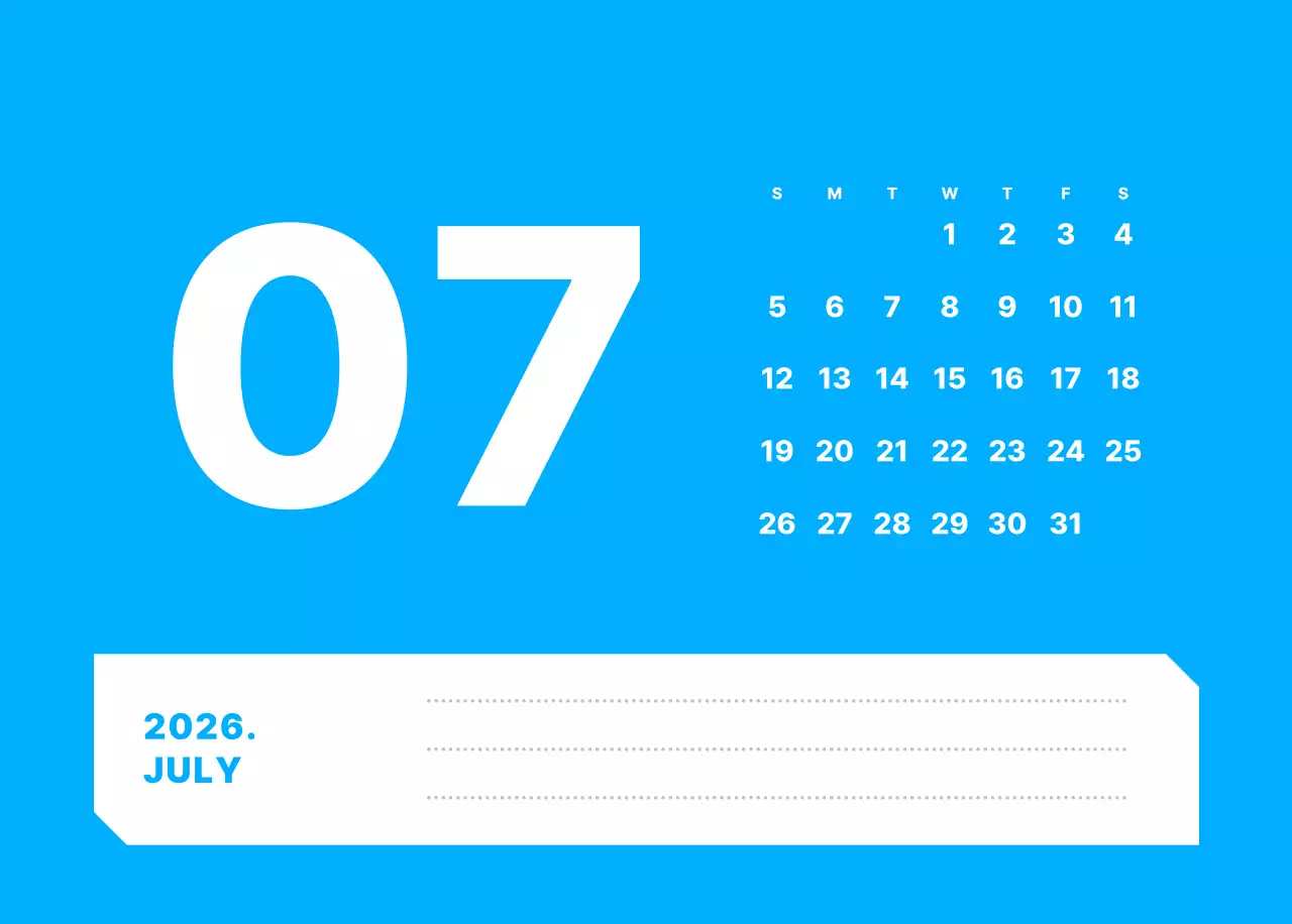カラフルでシンプルな数字カレンダー