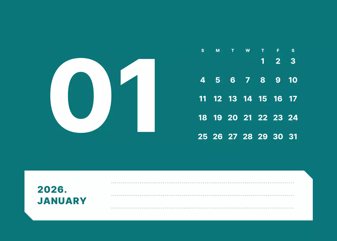 カラフルでシンプルな数字カレンダー