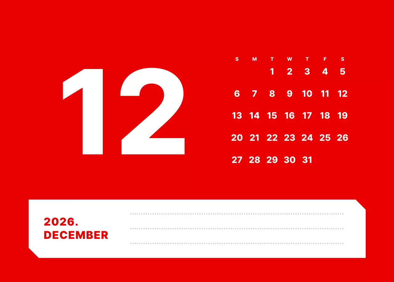 カラフルでシンプルな数字カレンダー